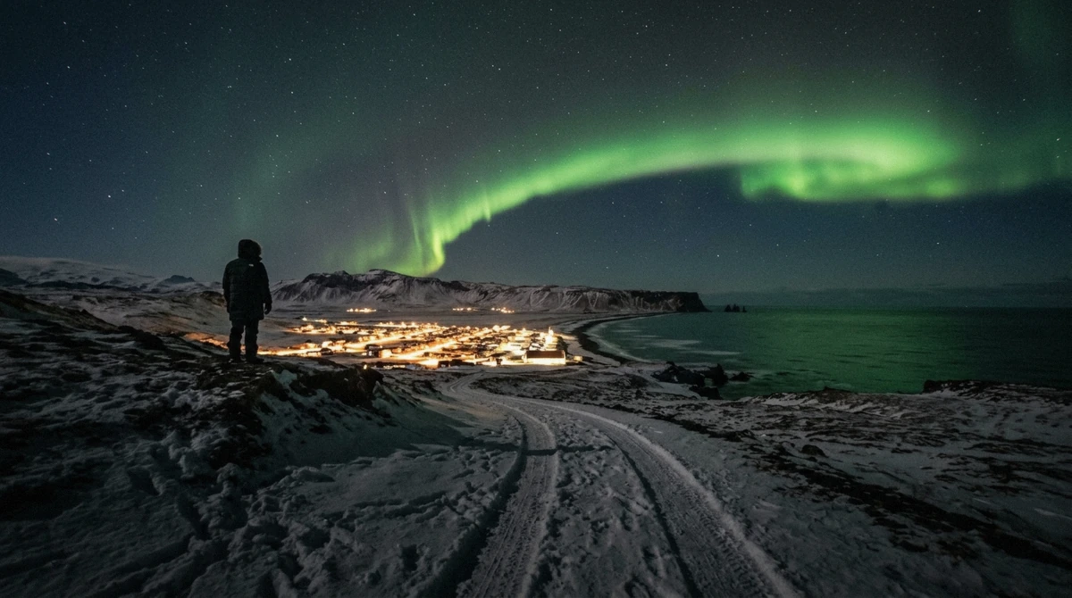 Comparing a dark rural road near Vík with city lights of Reykjavík for aurora viewing in Iceland